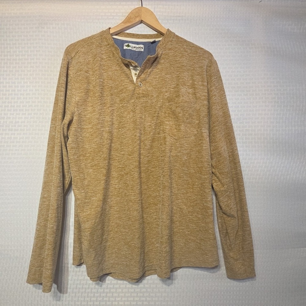 Tallwoods Men's‎ Henley Shirt Large Brown Marled Long Sleeve Casual Pocket